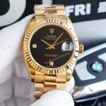 High Quality Replica Gold Rolex Datejust 36mm Black Dial ETA2836 Automatic Watch